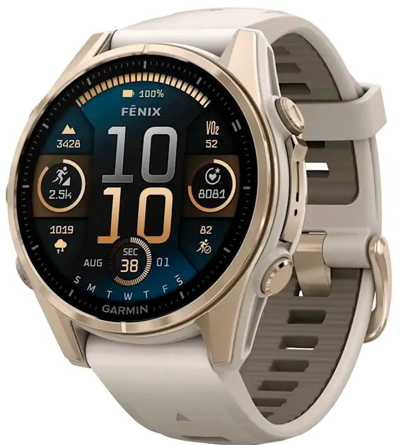 Спортивний годинник Garmin Fenix 8 43mm AMOLED Sapphire Soft Gold w. Fog Gray/Dark Sandstone S. Band (010-02903-10/11)