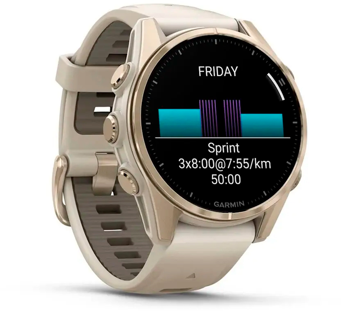 Спортивний годинник Garmin Fenix 8 43mm AMOLED Sapphire Soft Gold w. Fog Gray/Dark Sandstone S. Band (010-02903-10/11)