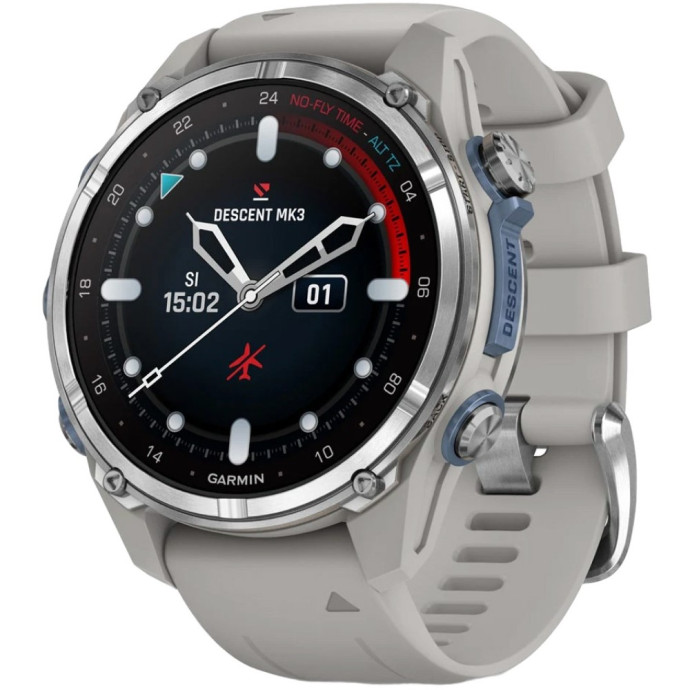 Смарт-годинник Garmin Descent Mk3 43 mm Stainless Steel with Fog Gray Silicone Band (010-02753-04/03)