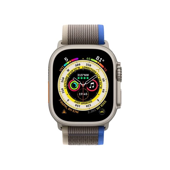 Смарт-годинник Apple Watch Ultra GPS + Cellular 49mm Titanium Case with Blue/Gray Trail Loop - M/L (MQF33/MQEJ3/MQFV3)