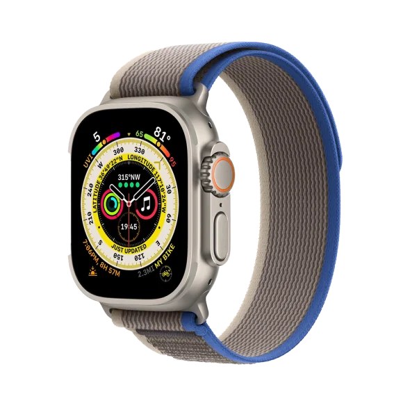 Смарт-годинник Apple Watch Ultra GPS + Cellular 49mm Titanium Case with Blue/Gray Trail Loop - S/M (MNHE3/MNHL3)