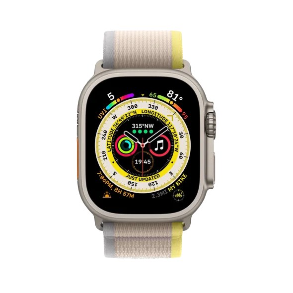 Смарт-годинник Apple Watch Ultra GPS + Cellular 49mm Titanium Case with Yellow/Beige Trail Loop - S/M (MNHD3/MNHK3)