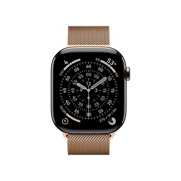 Смарт-годинник Apple Watch Series 11 GPS + Cellular 46mm Natural Tit. Case w. Gold Milanese Loop - S/M (MFAY4+MGJ44)
