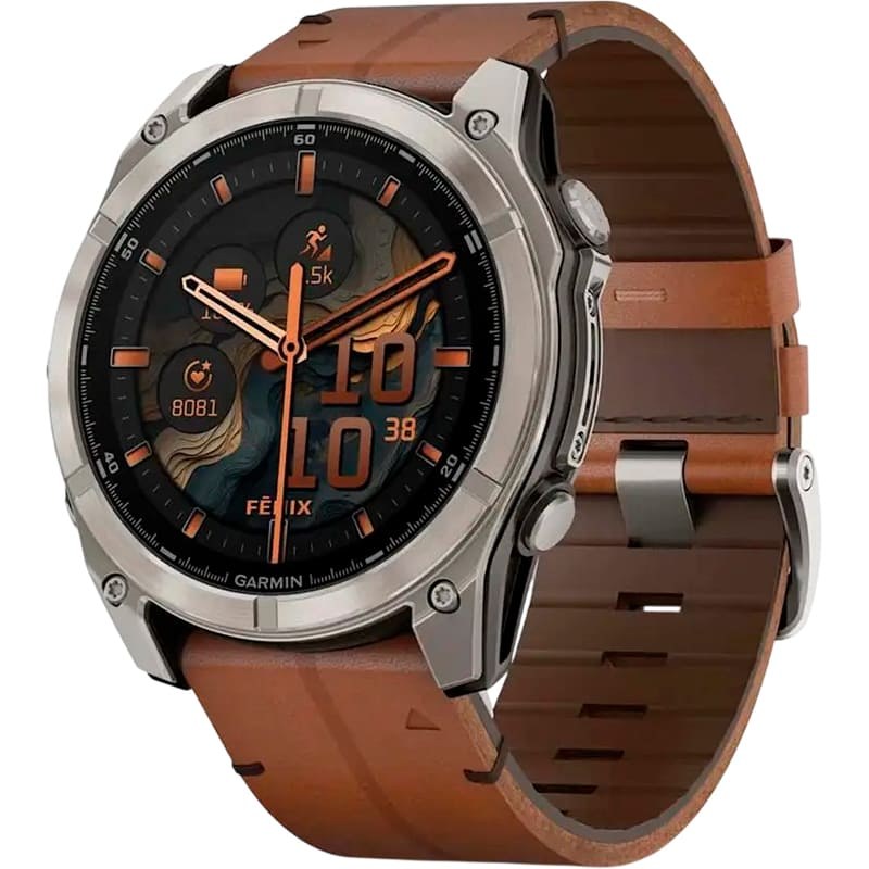 Смарт-годинник GARMIN Fenix 8 Amoled 51mm Sapphire Titanium with Chestnut Leather Band (010-02905-40)