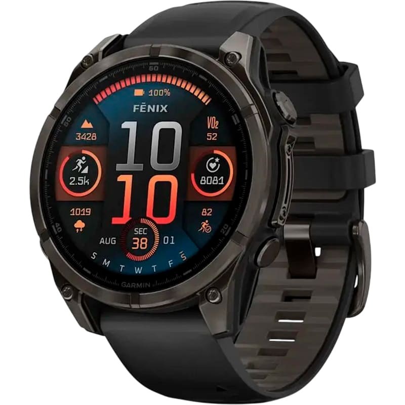 Смарт-годинник GARMIN Fenix 8 Amoled 47mm Sapphire Carbon Grey DLC Titanium with Black/Pebble Grey Silicone Band (010-02904-21)