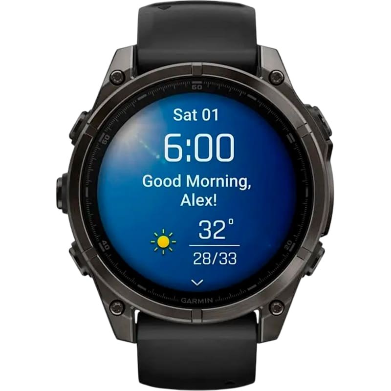 Смарт-годинник GARMIN Fenix 8 Amoled 47mm Sapphire Carbon Grey DLC Titanium with Black/Pebble Grey Silicone Band (010-02904-21)