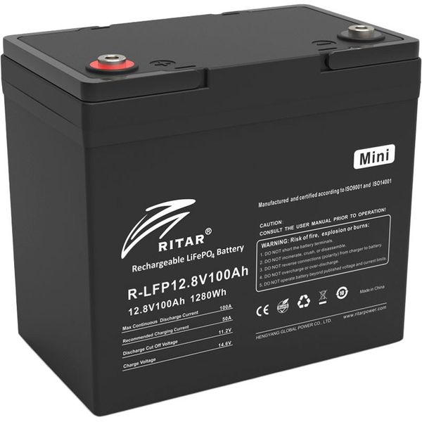 Акумулятор RITAR LiFePO4 12.8V 100Ah Black (R-LFP12.8V100AH-mini)