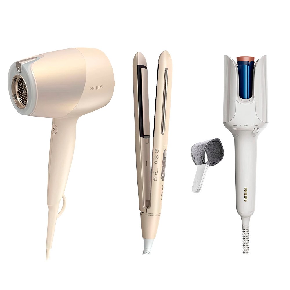 Комплект PHILIPS Фен BHD829/00 + Випрямляч BHS838/00 + Автоматична плойка WavePro Styler 9000 BHB968/00 SenseIQ