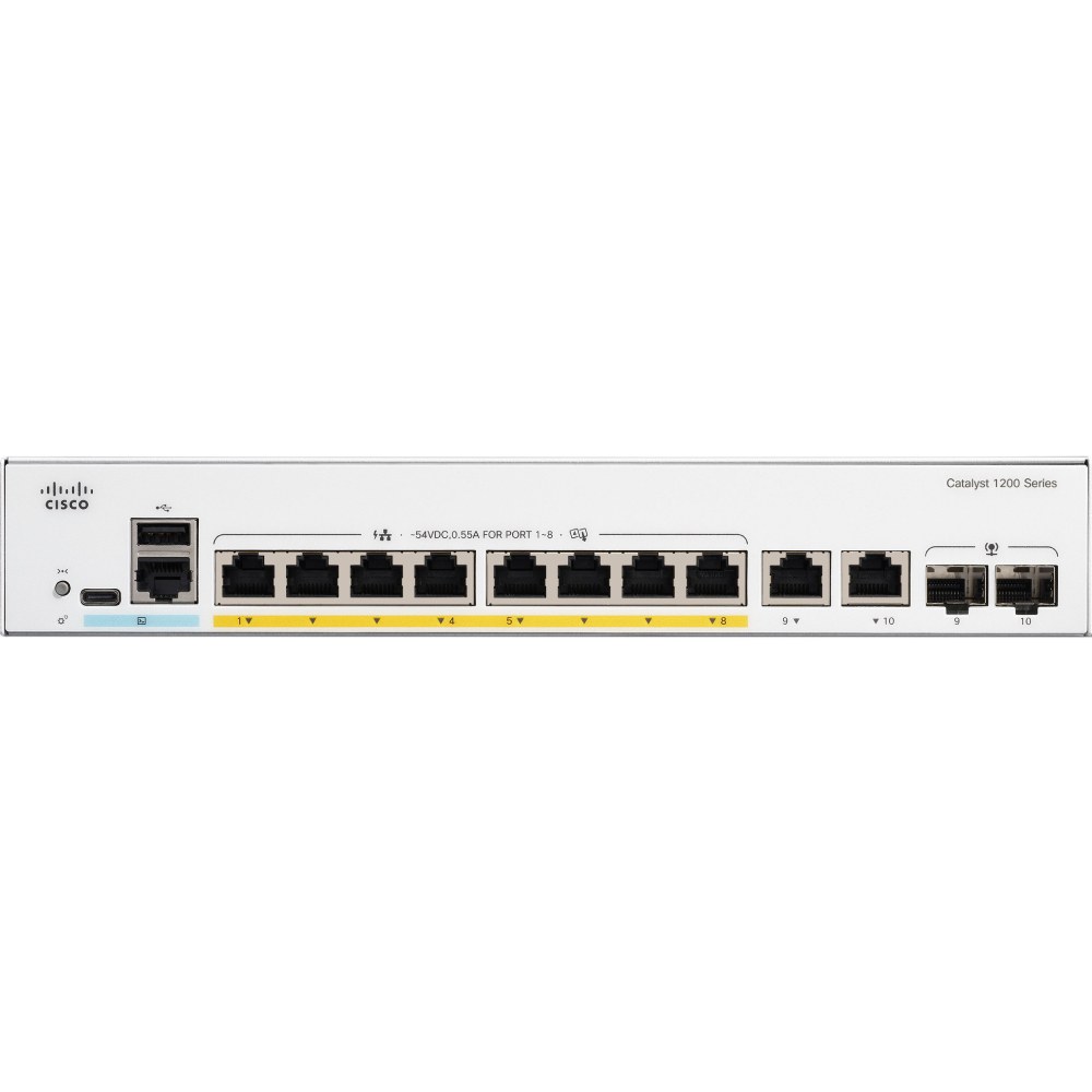Комутатор CISCO Catalyst 1200 8-port GE PoE Ext PS 2x1G Combo (C1200-8P-E-2G)