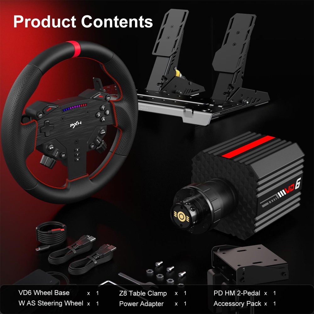 Набір кермо+педалі PXN VD6 Bundle for PC WAS 280мм Black (PXN-VD6 Bundle EU)